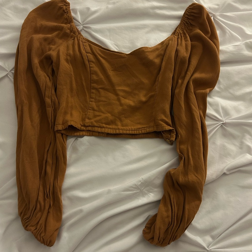 Forever 21 Brown Puff Sleeve Crop Top